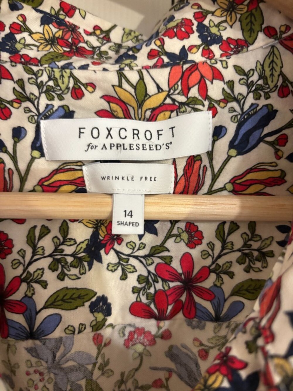 Foxcroft for Appleseeds Wrinkle Free Shaped Button Down Collar Shirt Floral 14 - Picture 3 of 5